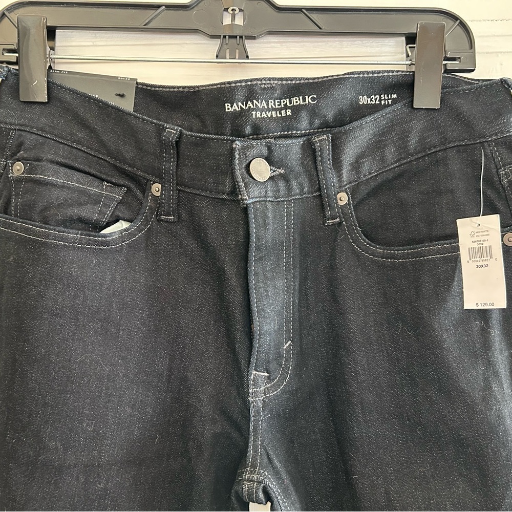 NWT Banana Republic Traveler Jeans 30x32 Slim Fit Dark Indigo